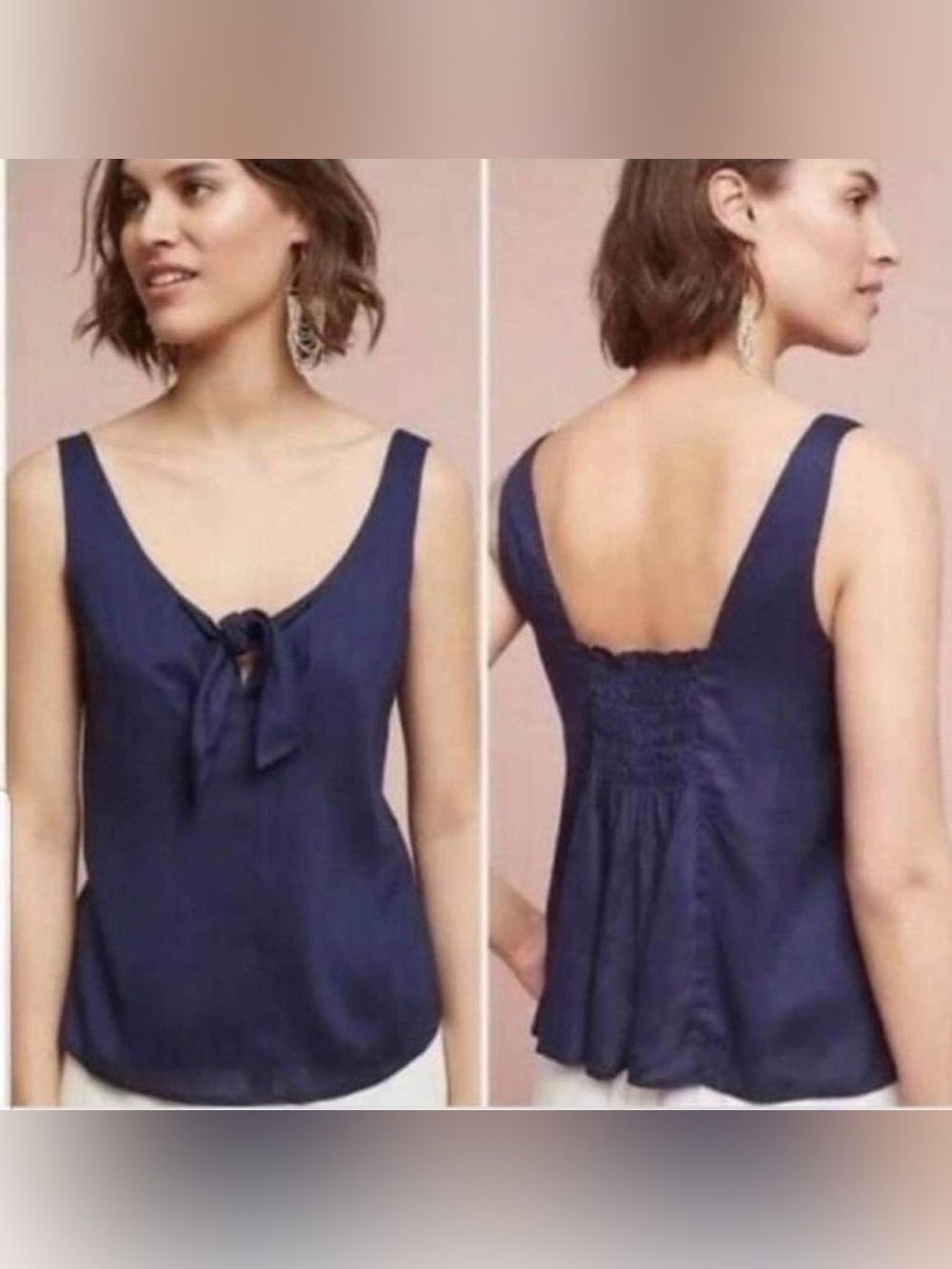 Maeve Navy Blue Tie-Front Tank Top